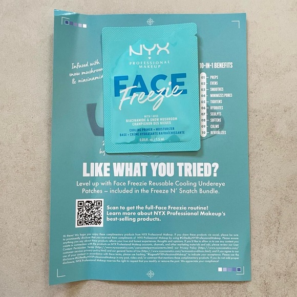 NYX Face Freezie Cooling Primer + Moisturizer Sample Packet .05oz / 1.5ml New - Picture 1 of 4